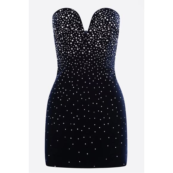 Alex Perry Strapless Sweetheart Crystal Embellished Velvet Black Mini Dress Sz 4 - Picture 2 of 9